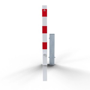 Schake Absperrpfosten, herausnehmbar, 70x70 mm, weiß-rot gestreift, ohne Öse.