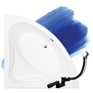Weiße Acryl Eckbadewanne MIA 130x130 mit integriertem Ablauf und Überlauf. Modernes Design für Ihr Badezimmer.