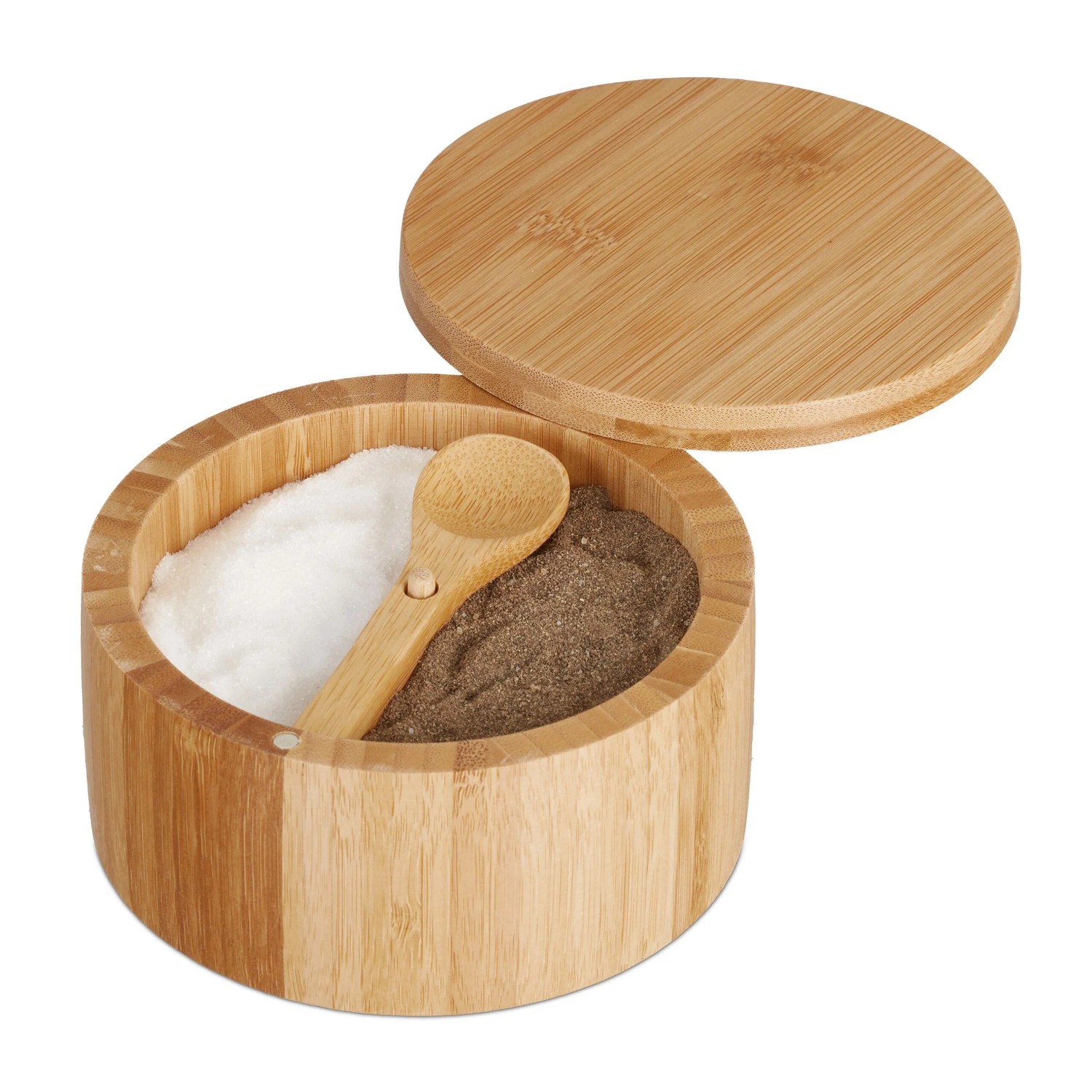 Relaxdays Salzbehälter Bambus Natur mit Deckel 6,5 cm x 12,5 cm 0,29 kg