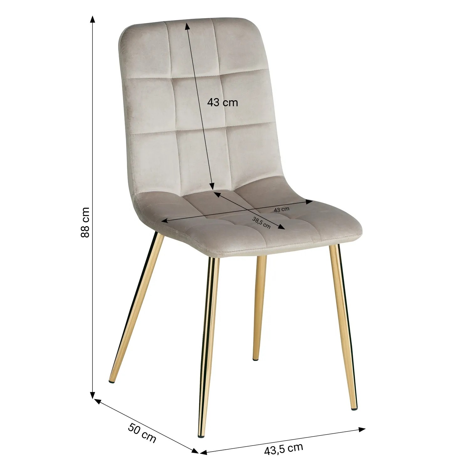 Homestyle4u Esszimmerstuhl im 4er Set, beige Samt mit goldenen Metallbeinen.