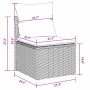 Schwarzes vidaXL Gartenmöbel-Set aus Polyrattan mit Kissen, 8-teilig. Detailaufnahme mit Maßen.