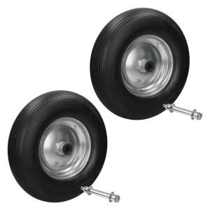 ECD Germany Schubkarrenrad 2er Set PU Gummi Ø 390 mm Schwarz mit Achse