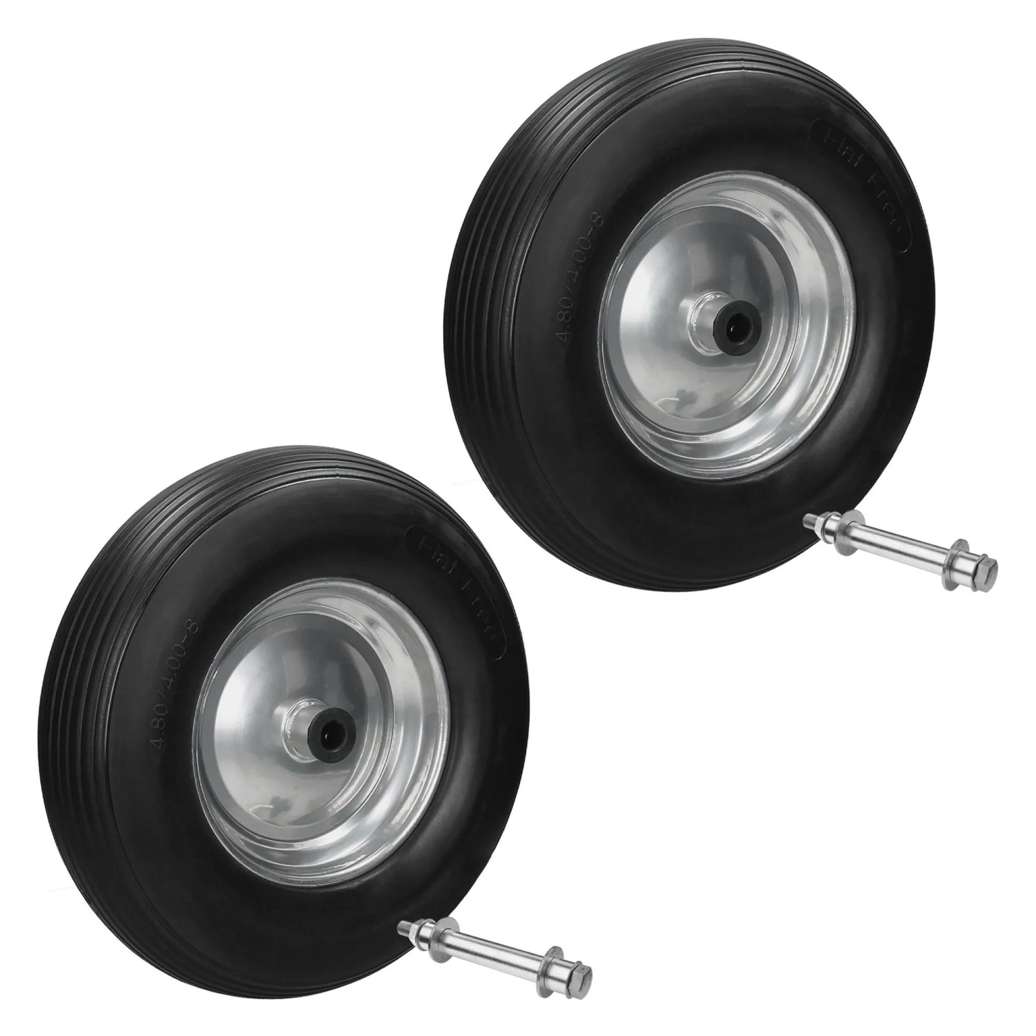 ECD Germany Schubkarrenrad 2er Set PU Gummi Ø 390 mm Schwarz mit Achse