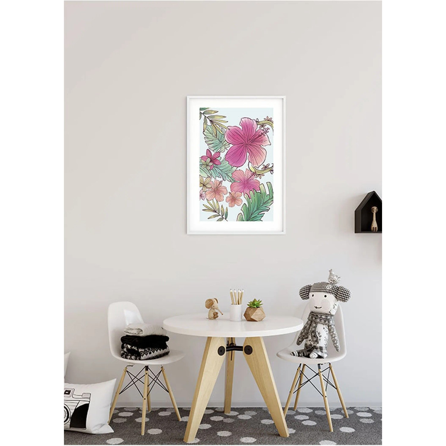 Komar Poster Blumen in Rosa und Grün, 30x40 cm, als Deko-Element im Kinderzimmer.
