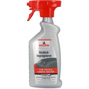 Nigrin Verdeck-Imprägnierer für Cabriodächer, 500 ml Flasche mit rotem Sprühkopf.