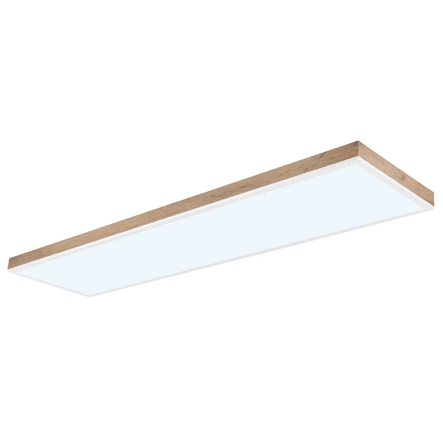 Rechteckige LED-Deckenleuchte Doro in Holzfarben/Weiß (120x30 cm).