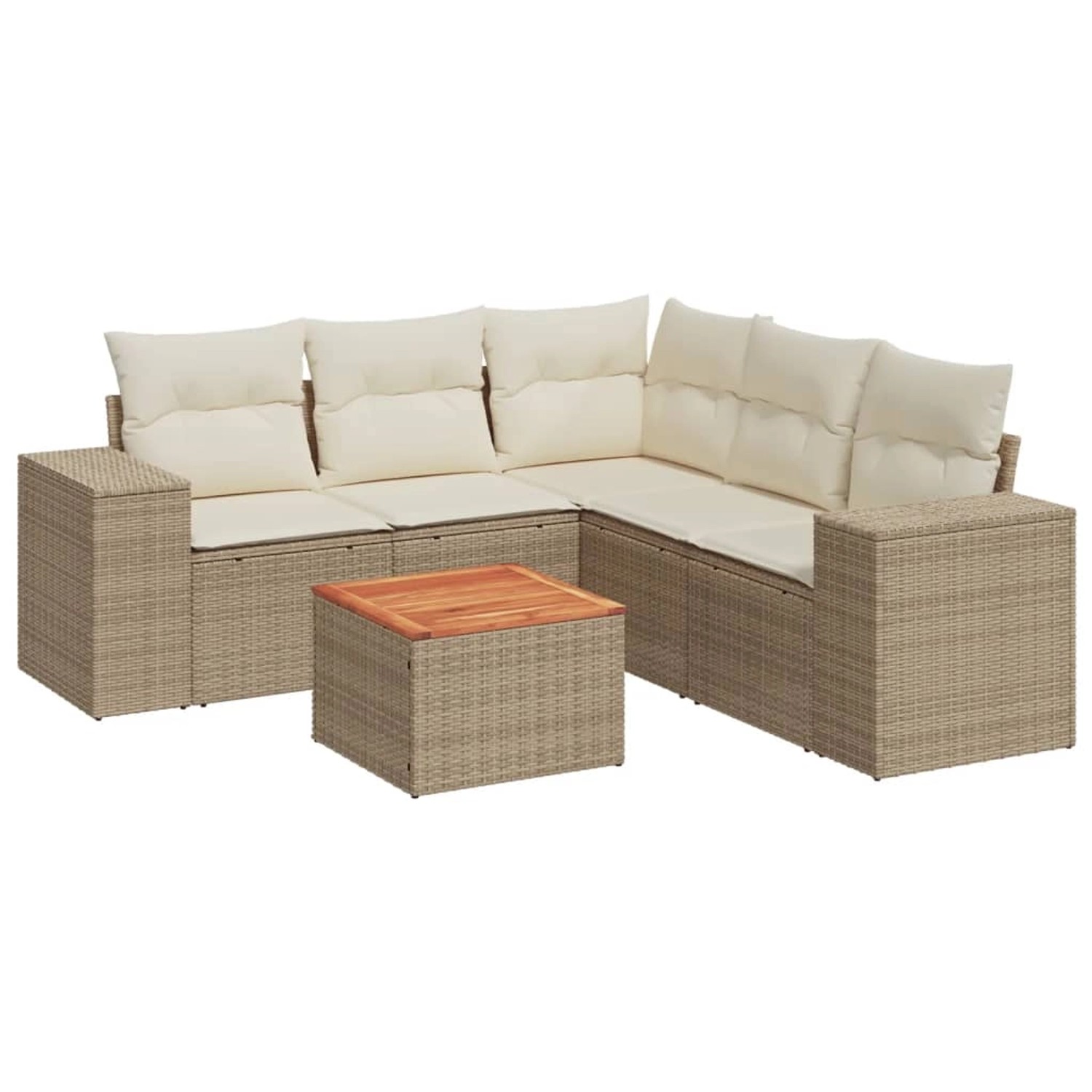 vidaXL 6-Tlg Garten-Sofagarnitur mit Kissen Beige Poly Rattan 3225442