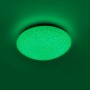Weiße LED-Deckenleuchte Skyler (Ø 25 cm) mit Sternenhimmel-Effekt, leuchtet grün.