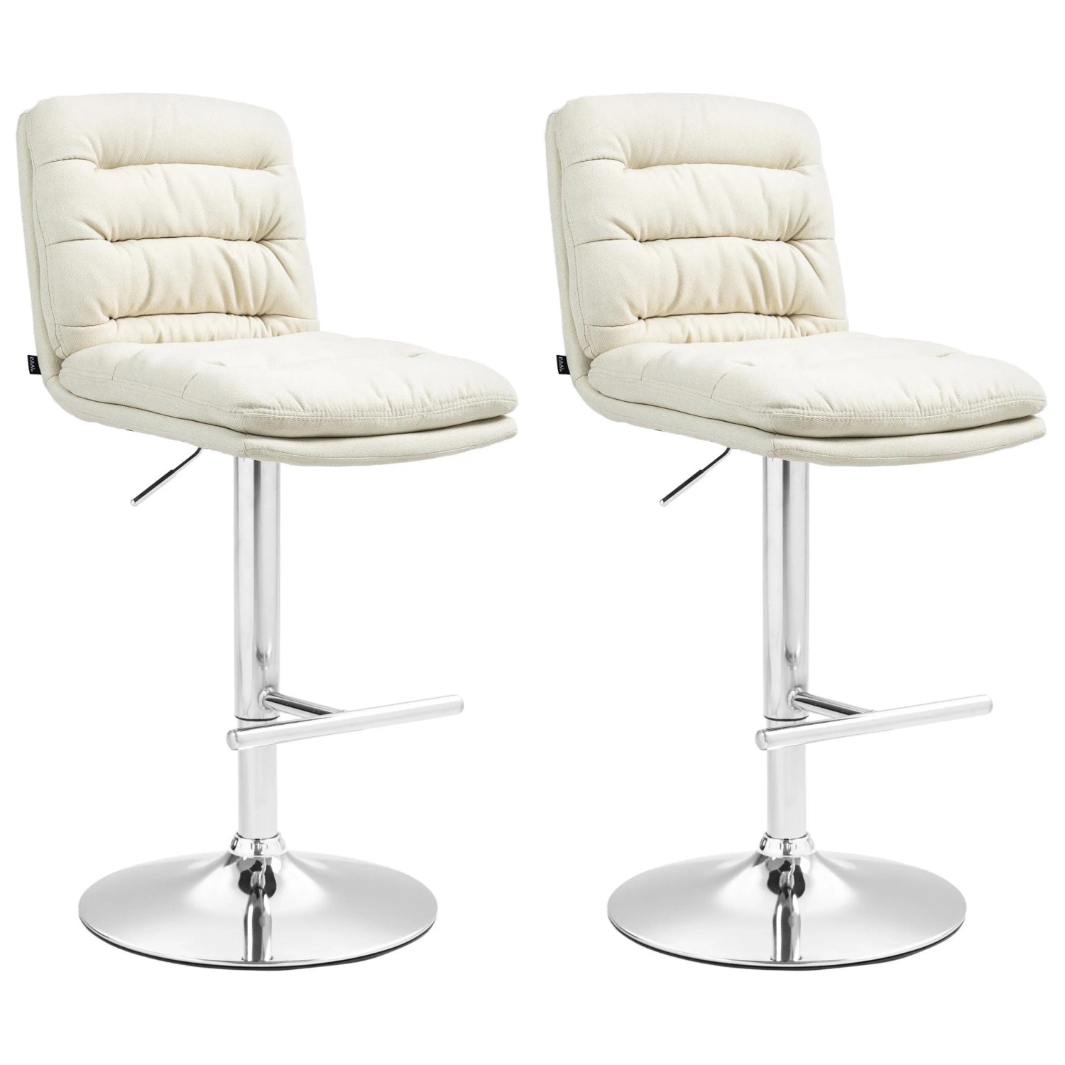 DELUKE Barhocker 2er Set TURIN Creme Stoff Chrom Barstuhl Mit Lehne Tresenhocker Tresenstuhl