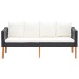 Schwarzes 2-tlg. Garten Lounge Set aus Rattan mit cremeweißen Kissen.