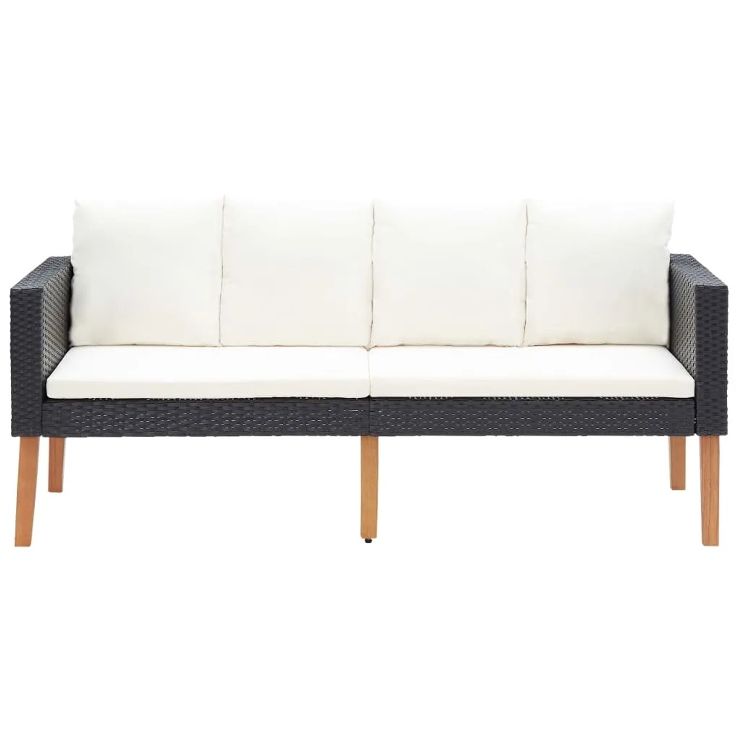 Schwarzes 2-tlg. Garten Lounge Set aus Rattan mit cremeweißen Kissen.