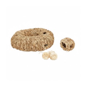 5-tlg. Hamster Zubehör Set aus Stroh: ringförmiger Tunnel, Grasnest und 3 Bälle für Nager. Ideal für Käfige.