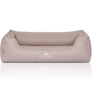Beiges Knuffelwuff Hundebett Luisa, orthopädisches Velours Hundekörbchen, Größe XL.