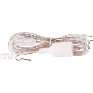 Venso E27 Fassung mit 4 m Kabel, transparent, mit Schalter, Haken und Stecker für Pflanzenanzucht.