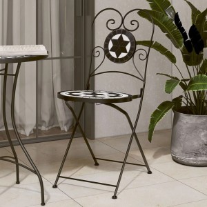 Klappbarer Bistrostuhl im Mosaik-Design, schwarz-weiß, für Garten oder Balkon.