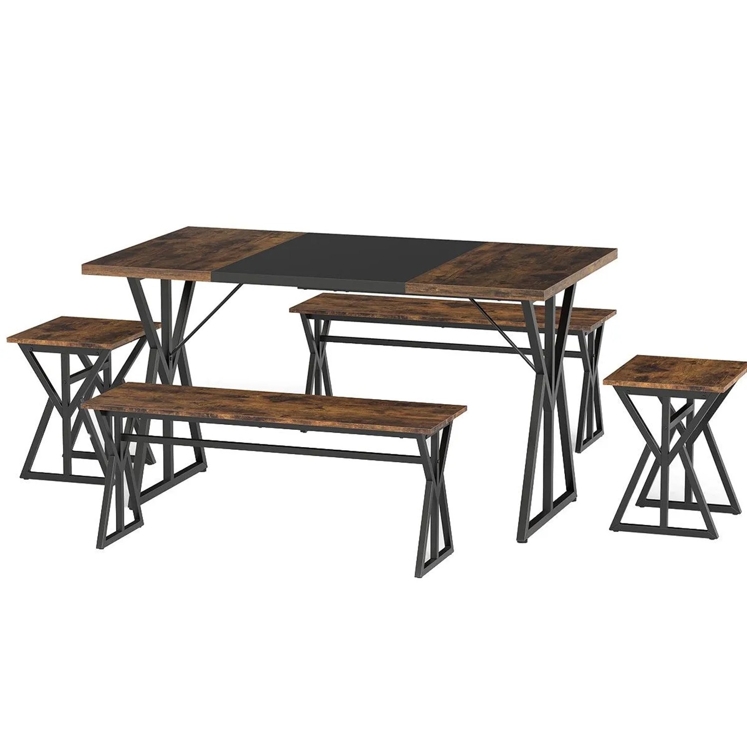 Costway Esstisch Set 5-Teilig Rechteckig 2 Bänke & 2 Stühle günstig online kaufen