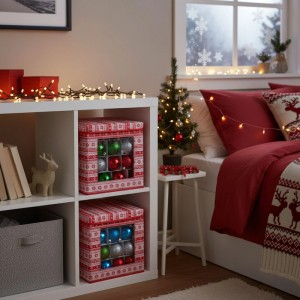 Relaxdays Weihnachtskugel Aufbewahrungsbox 3er Set Vlies Sichtfenster Tragegriffe Verstellbar 33 cm x 33 cm x 33 cm