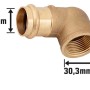 90 Grad Presswinkel aus Rotguss, Ø 28 mm x 30,3 mm (Rp 1), für Kupferrohr-Installationen.