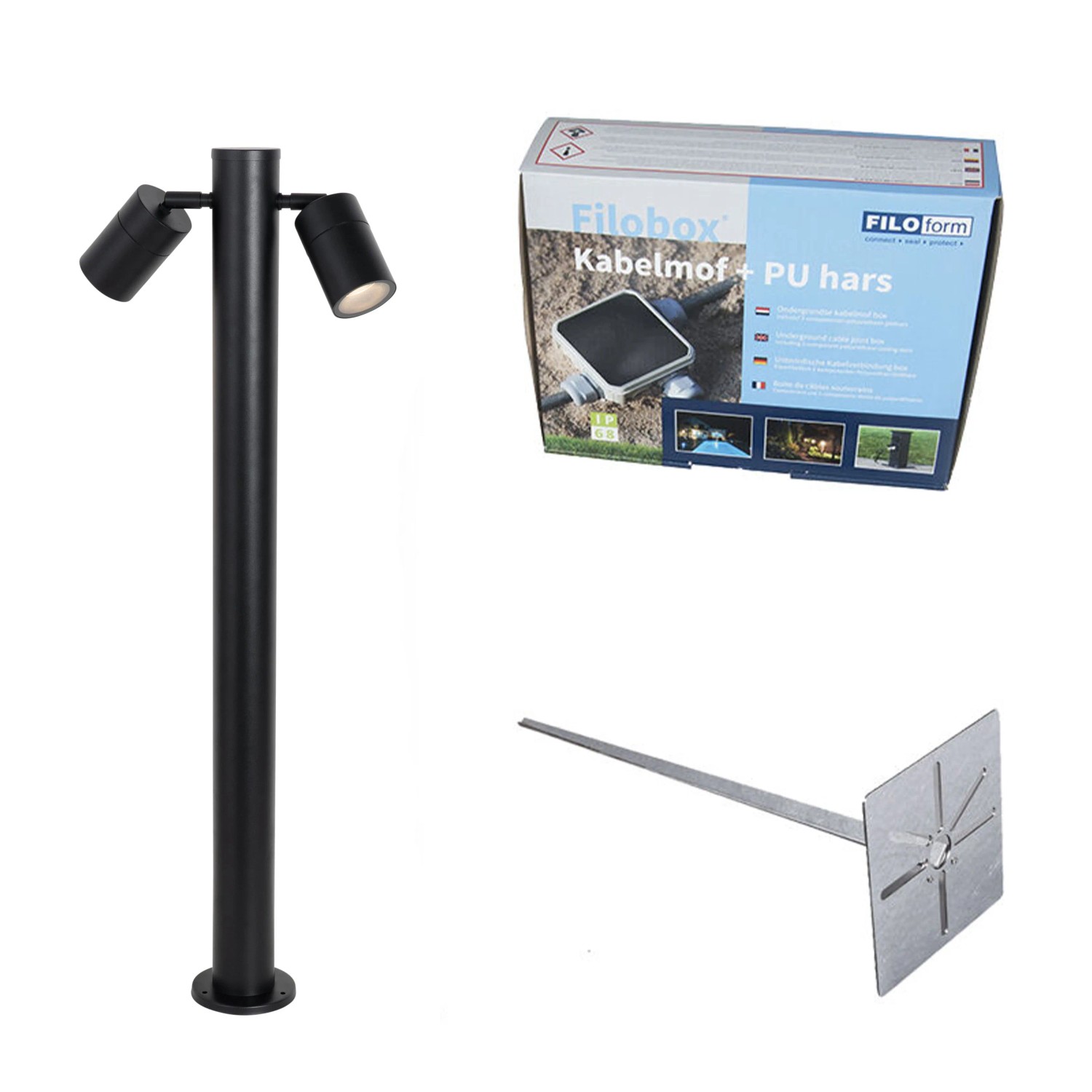 QAZQA Stehende Außenleuchte Schwarz 80 cm IP44 Verstellbar 2 Licht Duo