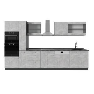 Moderne Vicco R-Line Küchenzeile in Beton/Anthrazit Optik, 350 cm breit.