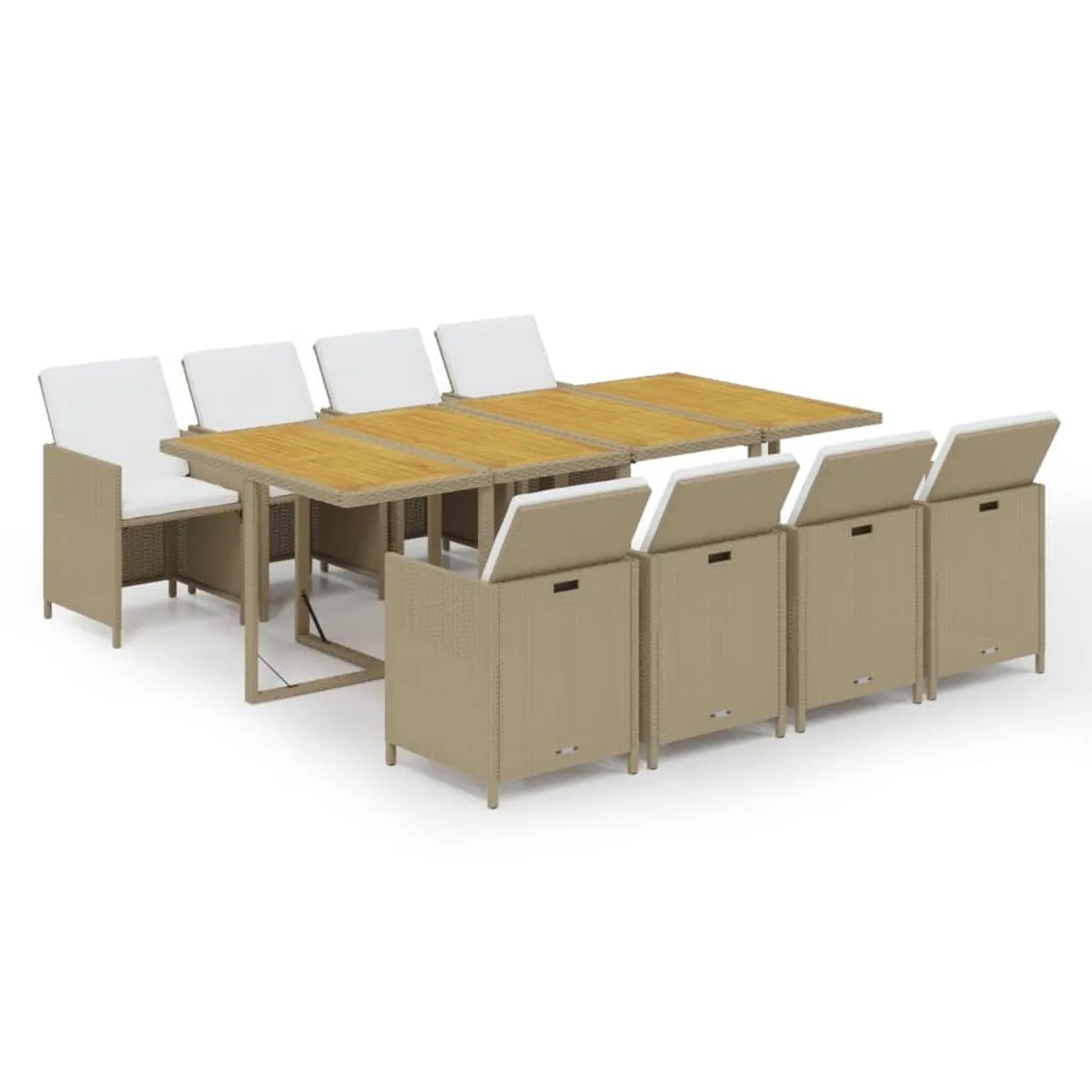 vidaXL 9-Tlg Garten-Essgruppe mit Kissen Poly Rattan Beige 3095581