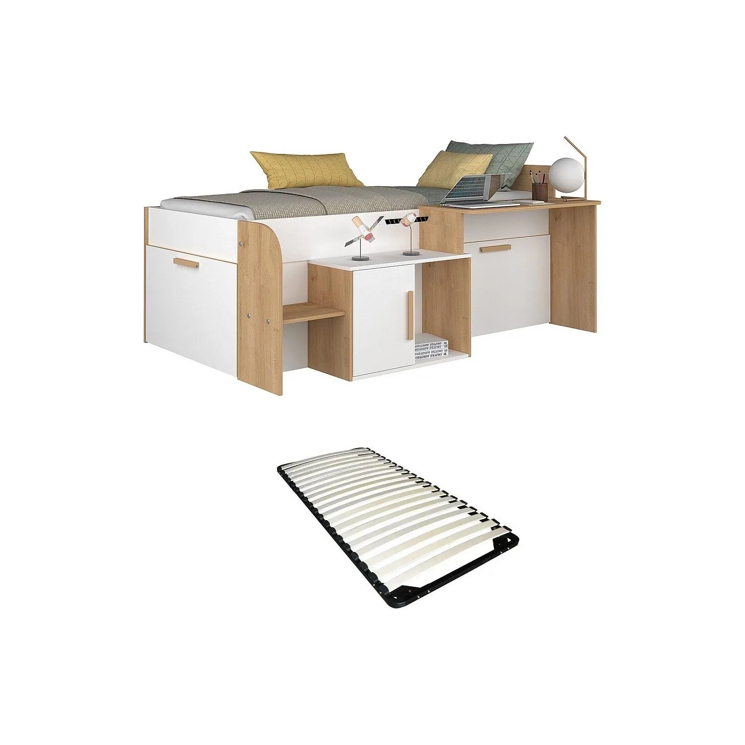 Vente-unique Bettkombination Pedro Naturfarben Hell  Weiß 206.4 cm
