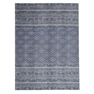 Blauer Vintage Flachflor-Teppich MeGusta, 80x150 cm, mit Rautenmuster für Innen- und Außenbereiche.