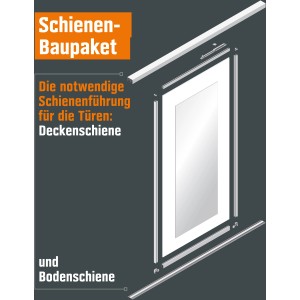 Schienen-Baupaket Profil Silber, 2-spurig, 2000 mm für Schiebetüren und Kniestock-Baupakete.