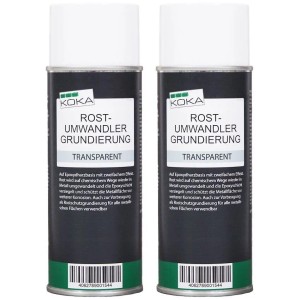 Zwei KOKA Rostumwandler Grundierung Sprays, transparent, 400ml, für Metallflächen. Rostschutzlack.