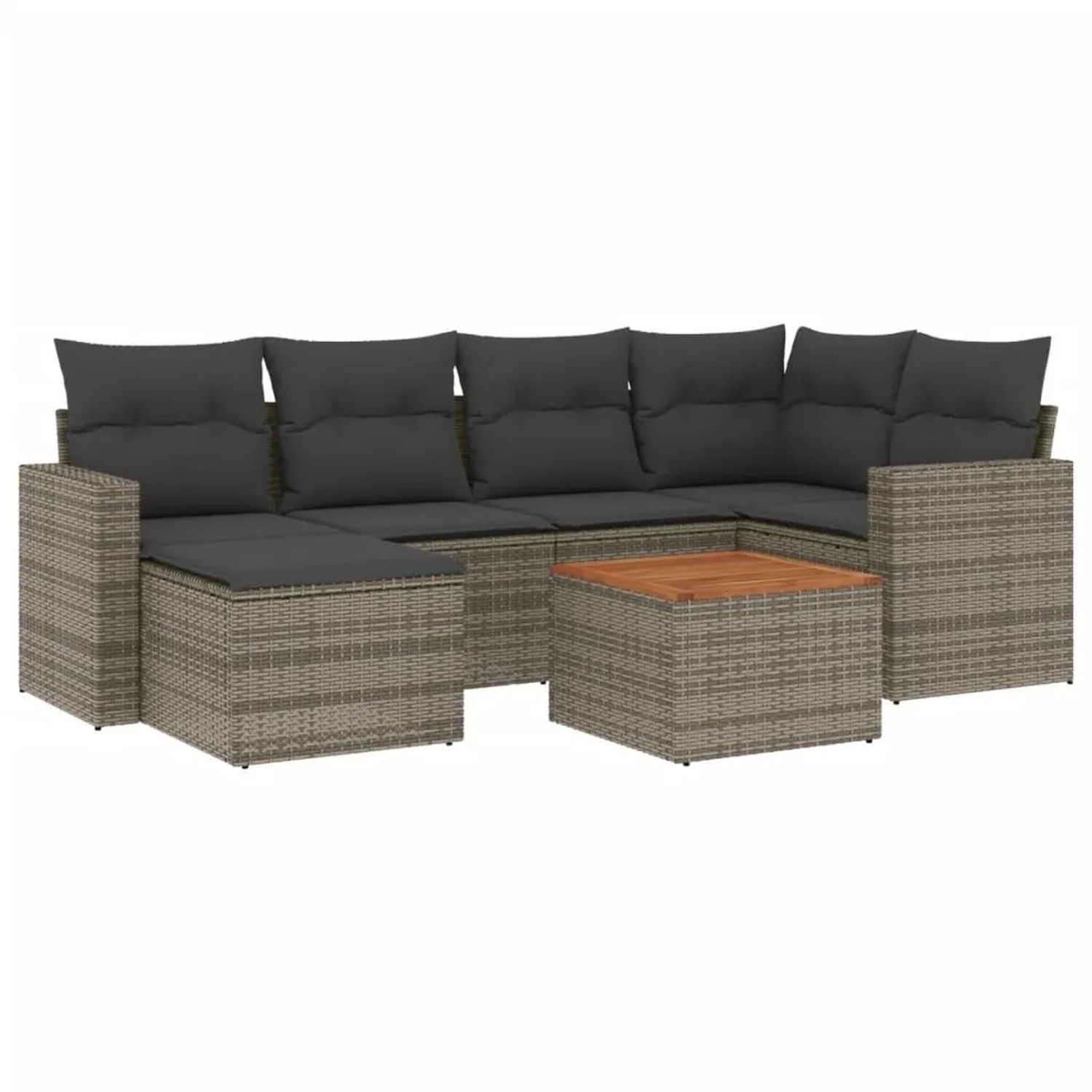 vidaXL 7-Tlg Garten-Sofagarnitur mit Kissen Grau Poly Rattan 3224226