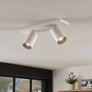 Arcchio Brinja LED-Deckenstrahler, weiß aus Aluminium, 2-flammig, zylindrisch, mit goldener Innenseite.