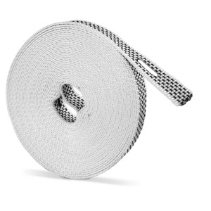 Aufgerollter Bauheld Rollladengurt 14mm in Schwarz-Weiß, robust gewebt, für Rollladenantriebe.