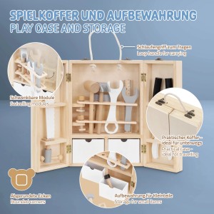 Joyz Werkzeugkasten für Kinder, Holz, mit Werkzeugen und Tragegriff.