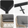 vidaXL Garten Essgruppe, 3-teilig, beige Poly Rattan, mit Tischplatte aus Glas und Stühlen mit grauen Kissen.