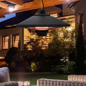Outsunny Terrassenstrahler mit LED Beleuchtung, 2000W, aufgehängt im Garten.