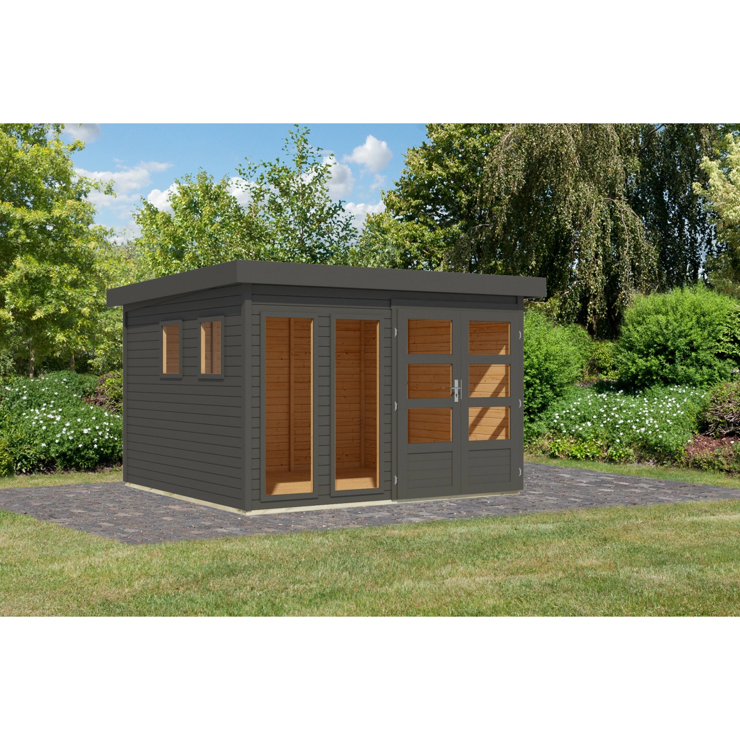 Karibu Gartenhaus Maradi 6 Rundum Terragrau 216 x 298 x 302 cm günstig online kaufen