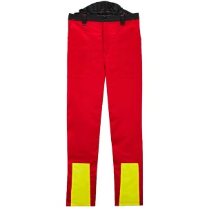 Rote Scheibler Schnittschutz-Bundhose Basic Gr. 58/60 mit gelben Warnkeilen.