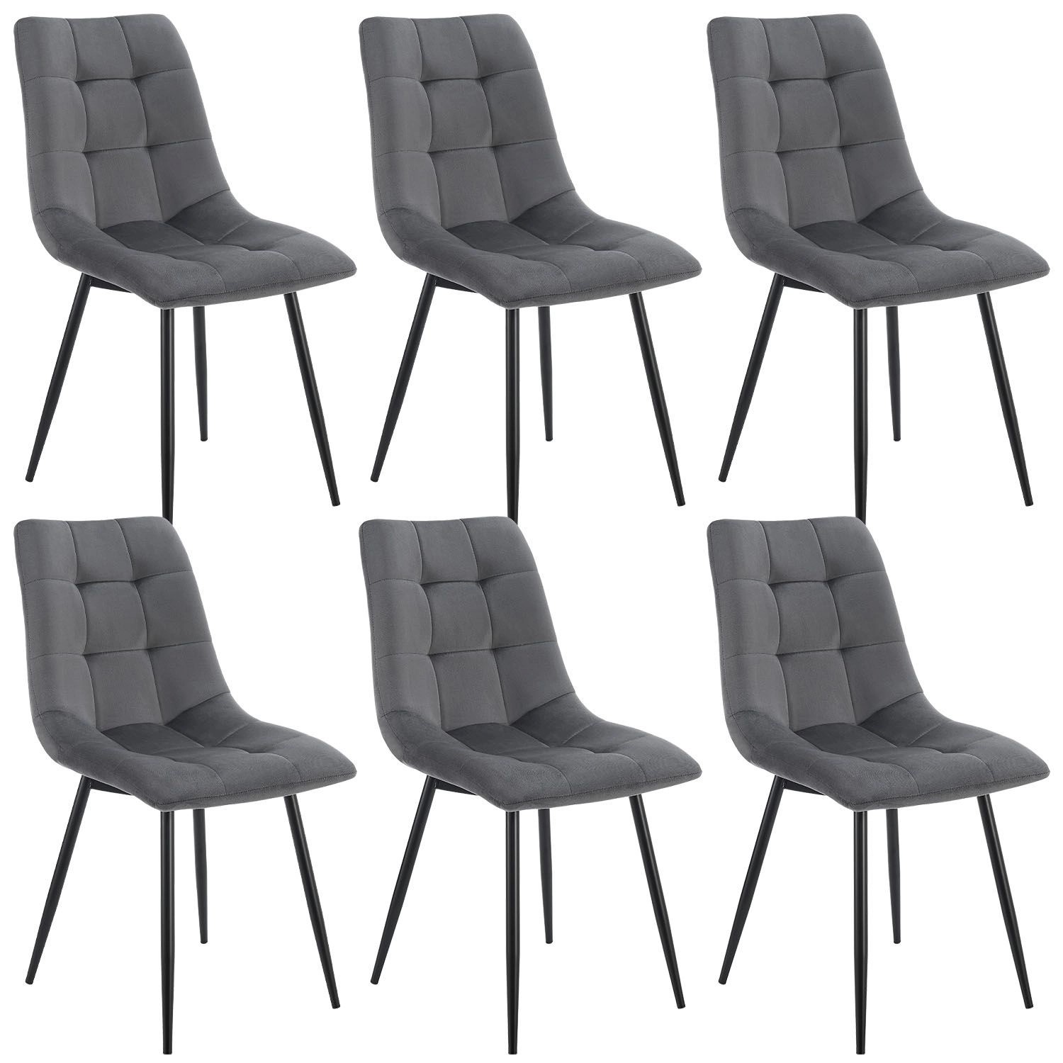 Juskys Esszimmerstuhl Blanca 6er Set mit Samt Dunkelgrau