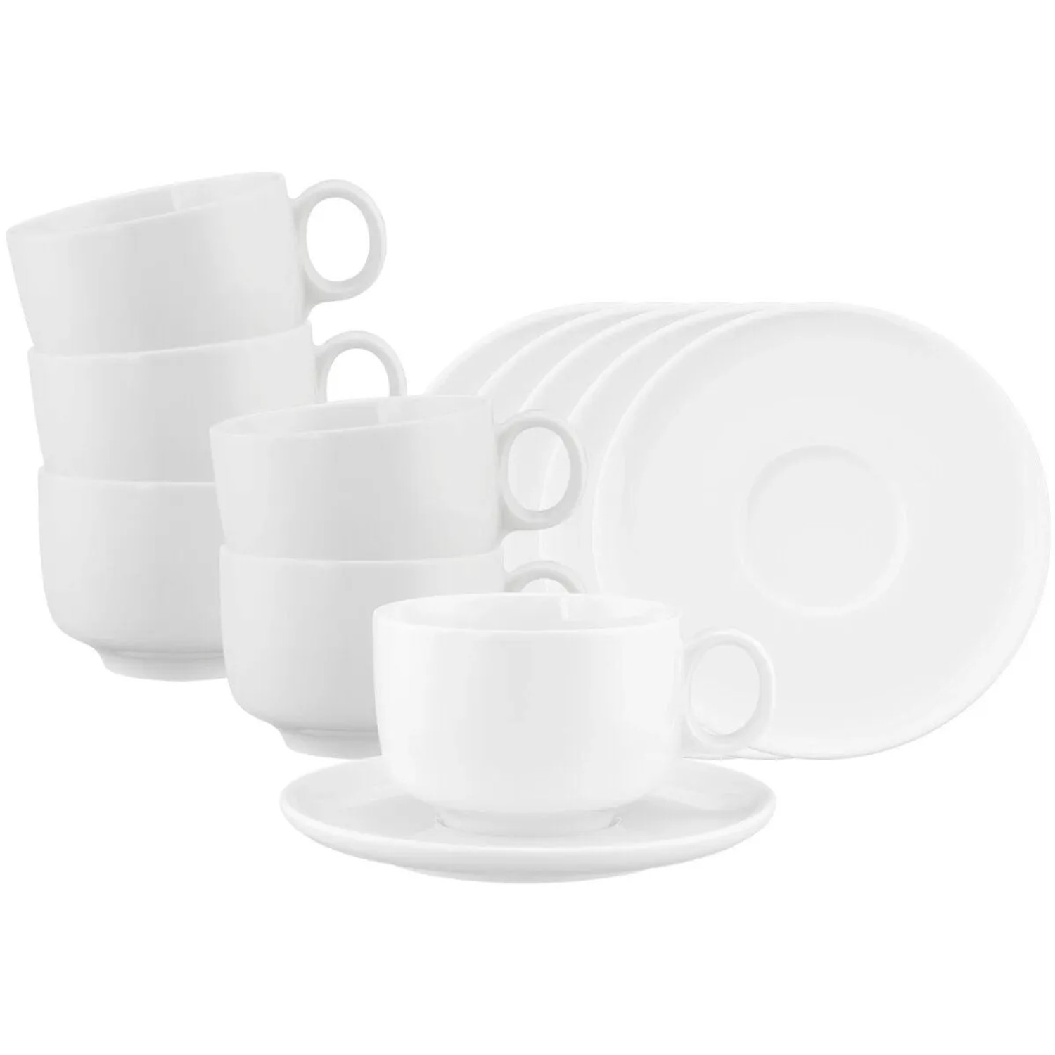 Seltmann Weiden Sento Home Milchkaffeetasse mit Untertasse 350 ml 6er Set Weiß