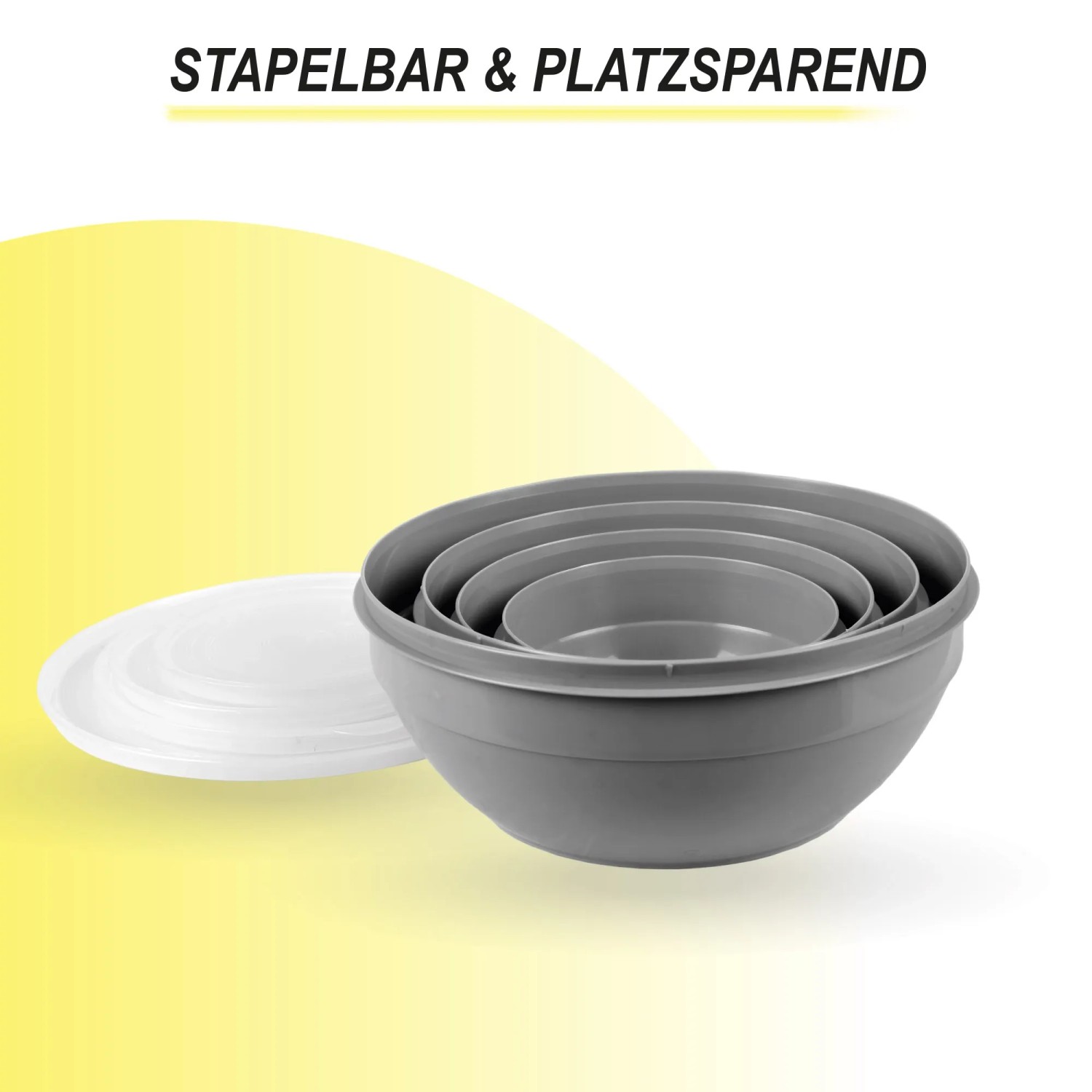 ProHome Vorratsdosen 4er Set, rund, grau, platzsparend stapelbar mit Deckel.