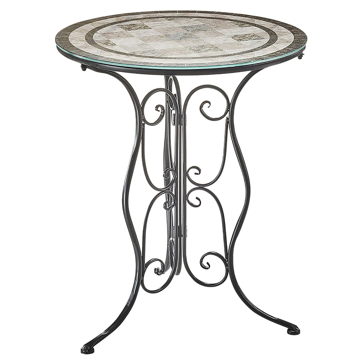 Kobolo Gartentisch Metalltisch in Mosaikoptik Metall mit Glasplatte 60cm H 70 cm