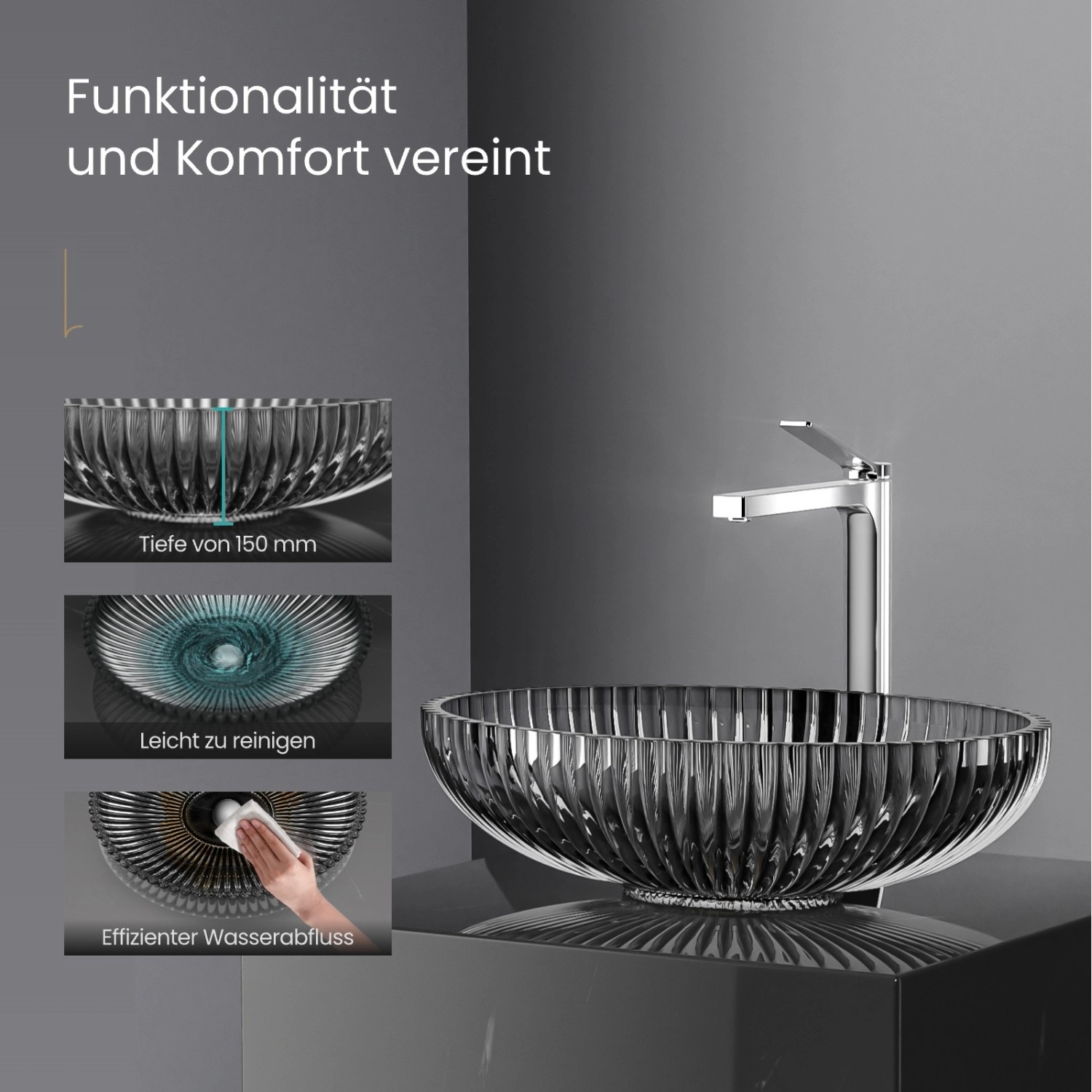 Ovales Emke Aufsatzwaschbecken aus schwarzem Glas, 51x35x15 cm. Elegantes Design für Ihr Badezimmer.