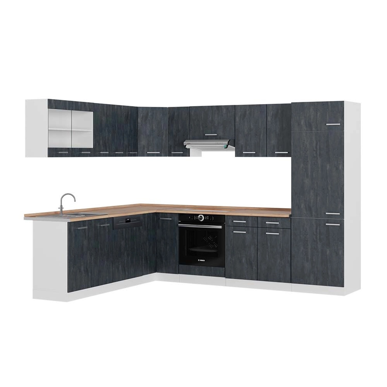Vicco R-Line Einbauküche in L-Form Schwarz Beton/Weiß 227 x 287 cm AP Eiche günstig online kaufen