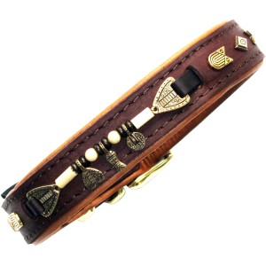 Braunes Heim Hundehalsband Buffalo, 25mm breit, 65cm lang, mit Ziernieten und Anhängern.