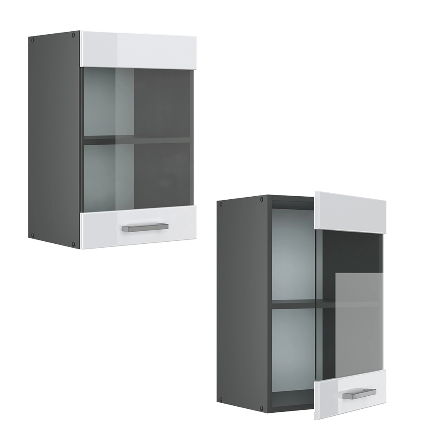 Vicco Küchenglasschrank R-Line, weiß hochglanz/anthrazit, 40 cm breit.
