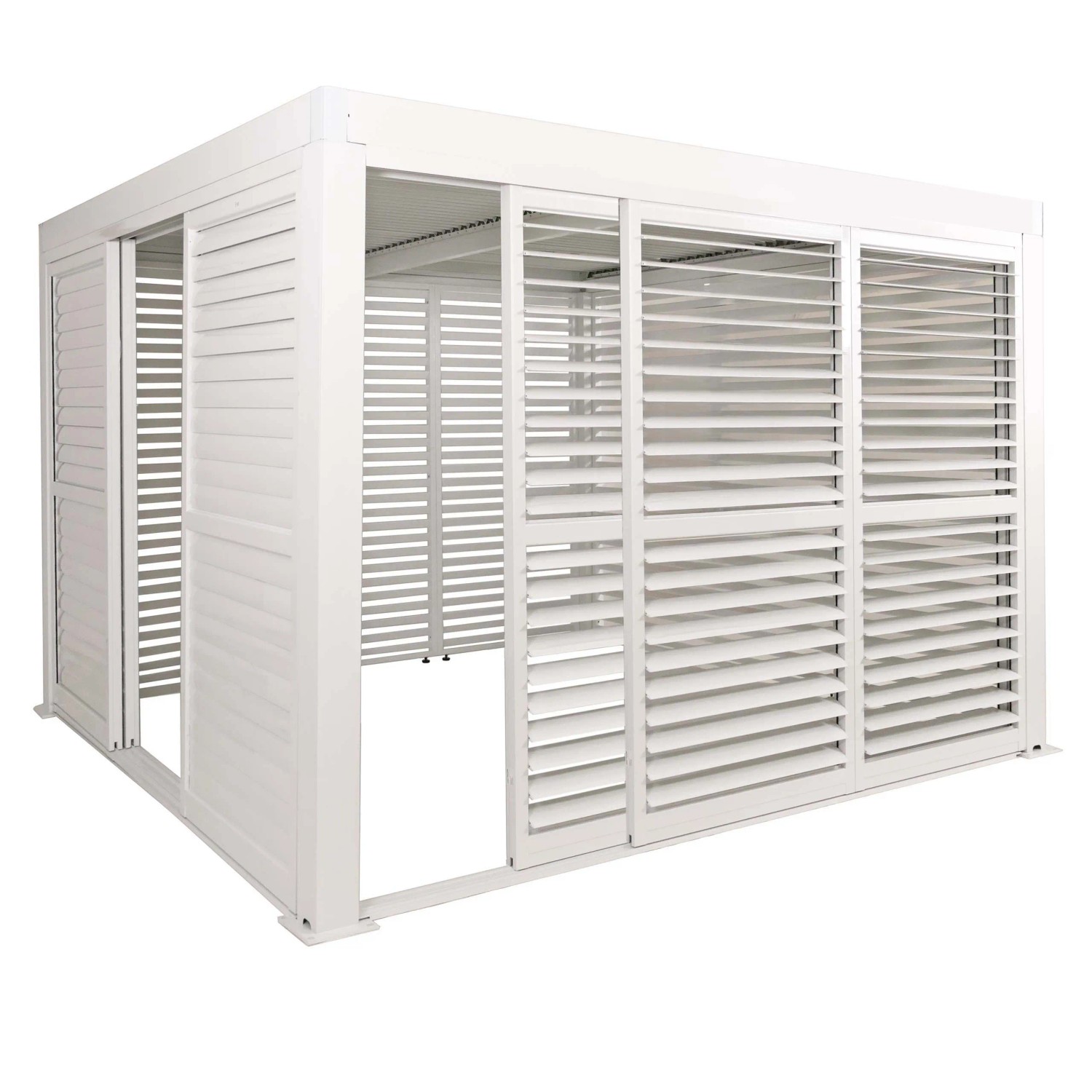 BERLINLODGE Alu Pergola HxBxT 220x300x300cm 6x Lamellenpaneel 6x Schiebetüren 11cm-Gestell Weiß Pavillon Terrassenüberdachung