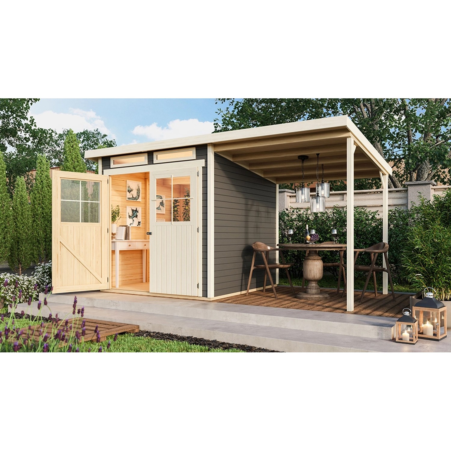 Karibu Holz-Gartenhaus/Gerätehaus Genf 3 Terragrau BxT:397 x 213 cm