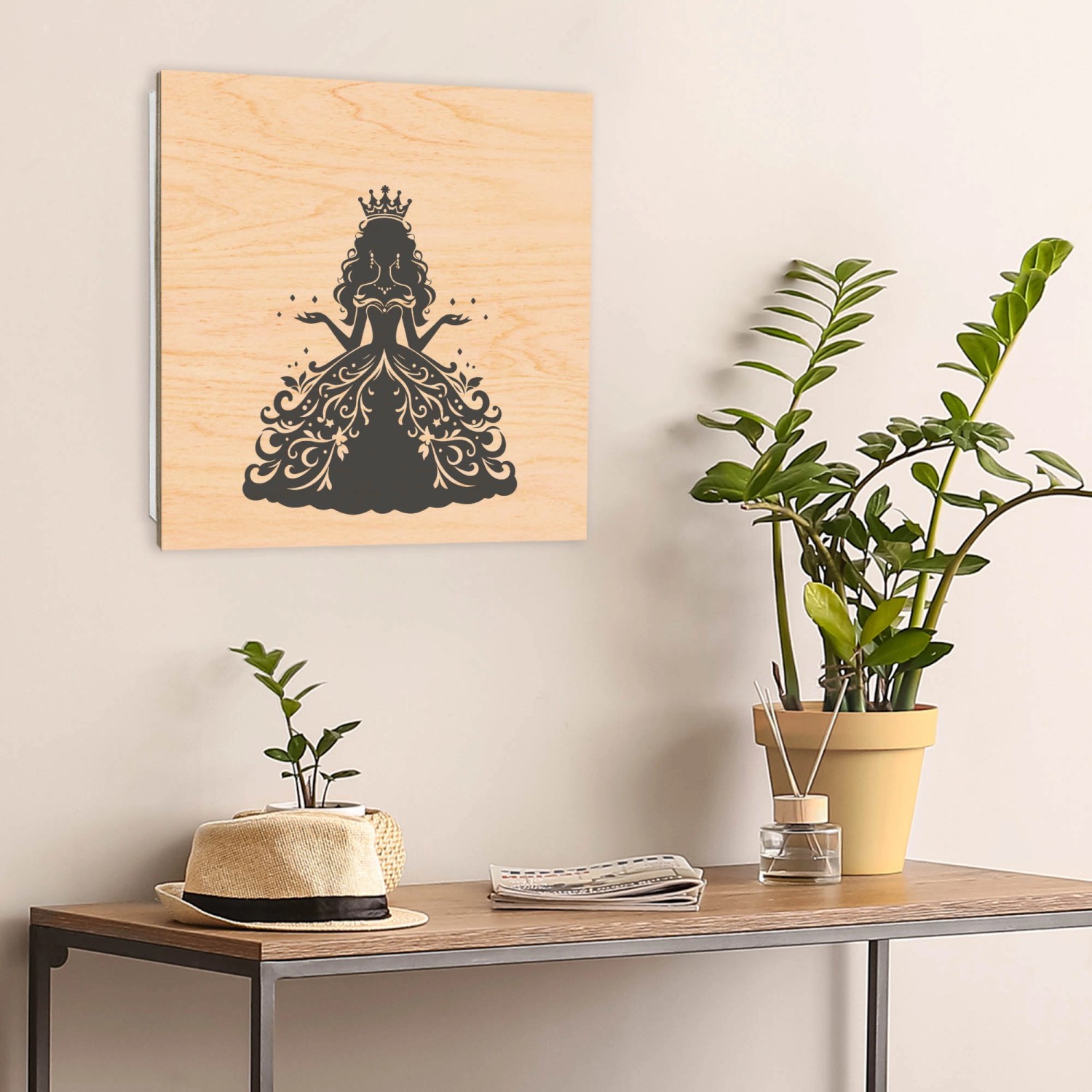 Banjado Schlüsselkasten mit Märchenprinzessin Motiv, 30x30cm, weiße Schlüsselaufbewahrung mit 50 Haken.