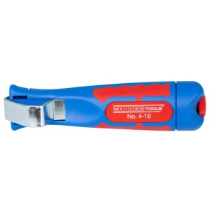 WEICON Kabelmesser No. 4-16: Zange zum Abmanteln von Kabeln mit blau-rotem Griff.