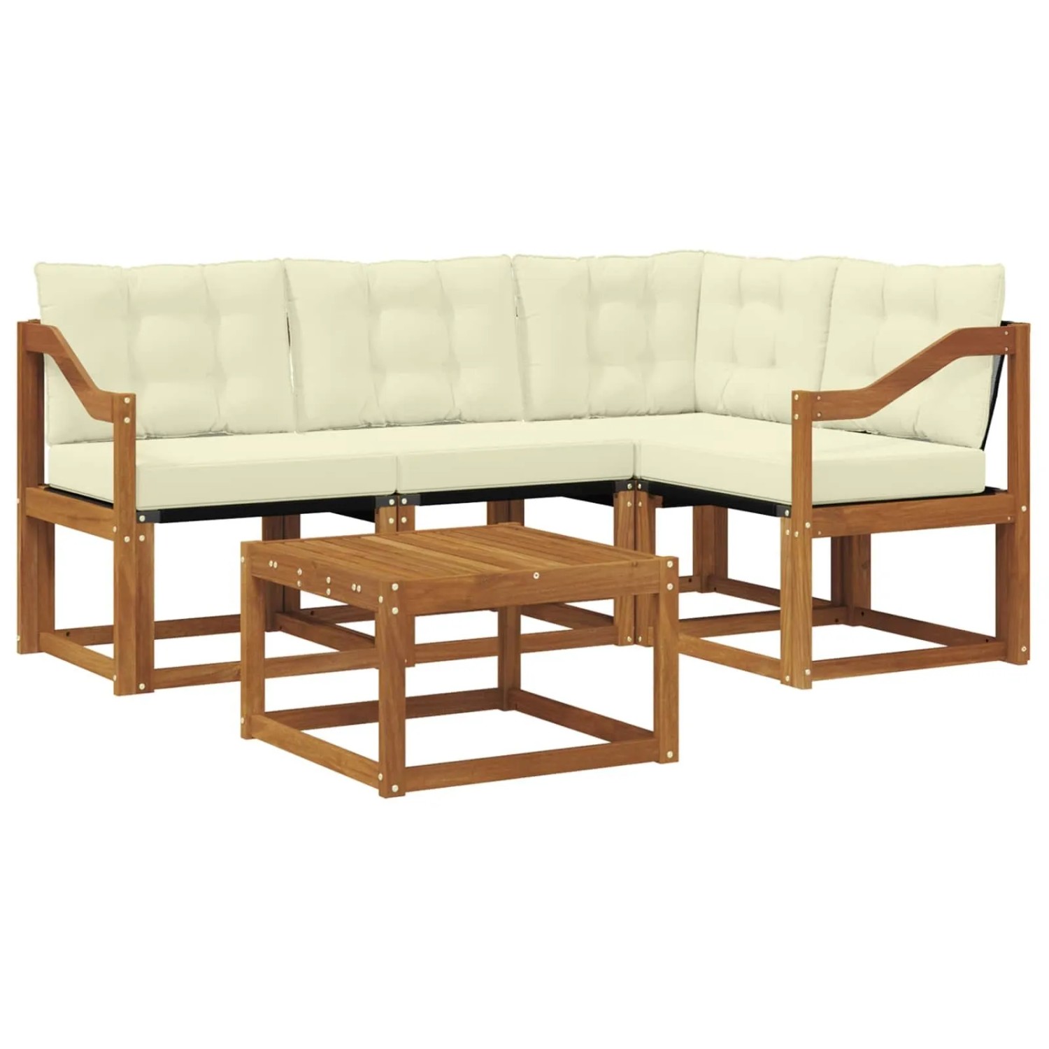 vidaXL Outdoor-Sofagarnitur mit Kissen 5-Tlg Natur und Creme 3368649